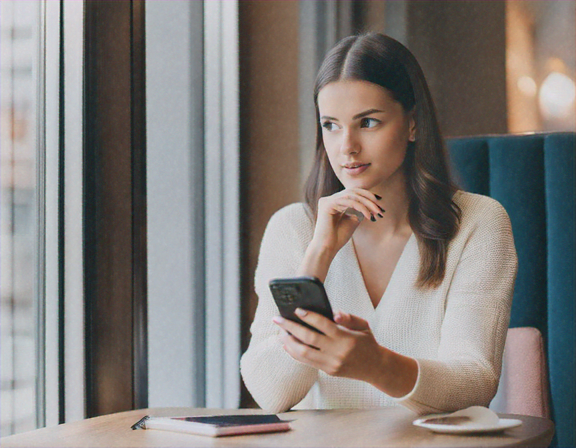 Woman comparing pricing options on smartphone